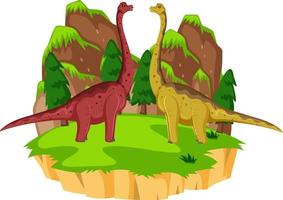 Scene with dinosaurs brachiosaurus on island vector