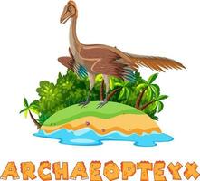 Scene with dinosaurs archaeopteryx on island vector