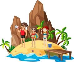 Tropical island with people on vacation vector