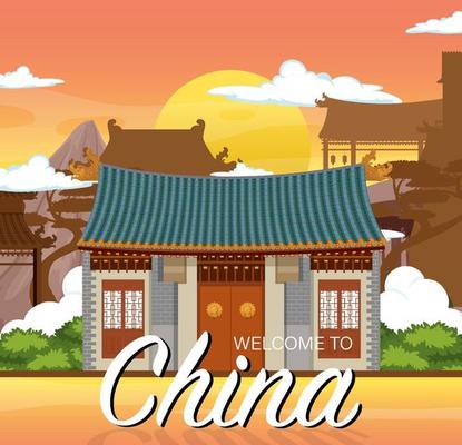 Chinese tradition house building background