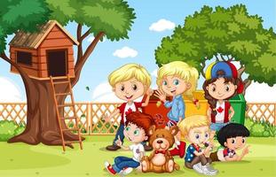 Outdoor park scene with children vector