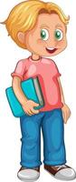 A boy standing on the floor and hold book cartoon character on white background vector