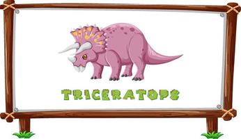 plantilla de marco con dinosaurios y diseño de triceratops de texto dentro vector