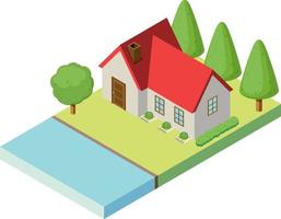 Isometric a house on land with tree vector