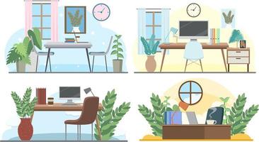 Set of different workplace in flat style vector