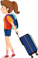 A traveller woman dragging luggage on white background vector