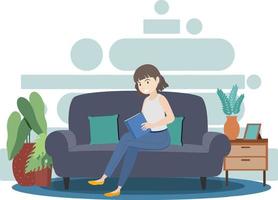 A woman spending time in the living room vector