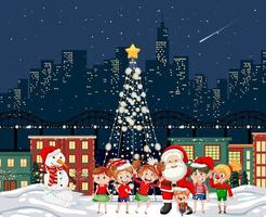 Christmas winter scene with happy children vector