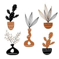 A set of clipart with pots of flowers and cacti. Vector. vector