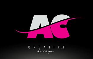 AC A C white and Pink Letter Logo with Swoosh. vector