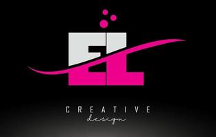 EL E L white and pink Letter Logo with Swoosh. vector