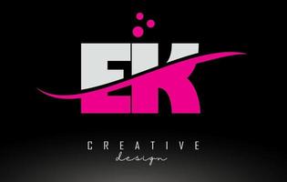 EK E K white and pink Letter Logo with Swoosh. vector