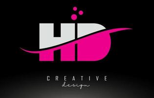 HD H white and pink Letter Logo with Swoosh and dots. vector