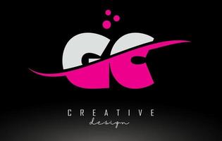 GC G C white and pink Letter Logo with Swoosh and dots. vector