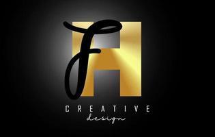 logotipo de letras doradas hf con un diseño minimalista. letras h y f con tipografía geométrica y manuscrita. vector