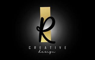 Golden Letters IR Logo with a minimalist design. Letters I and R with geometric and handwritten typography. vector