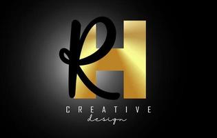 Golden Letters HR Logo with a minimalist design. Letters H and R with geometric and handwritten typography. vector