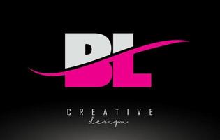 BL B L White and Pink Letter Logo with Swoosh. vector