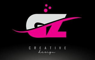 GZ G Z white and pink Letter Logo with Swoosh and dots. vector