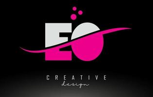 EO E O white and pink Letter Logo with Swoosh and dots vector