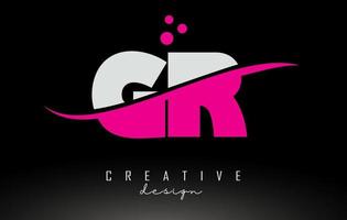 GR G R white and pink Letter Logo with Swoosh and dots. vector