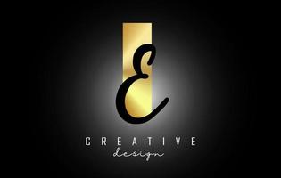 Golden  Letters IE Logo with a minimalist design. Letters I and E with geometric and handwritten typography. vector