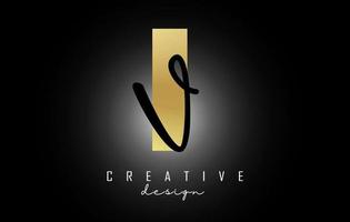 Golden Letters IV Logo with a minimalist design. Letters I and V with geometric and handwritten typography. vector