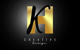 Golden Letters HK Logo with a minimalist design. Letters H and K with geometric and handwritten typography. vector