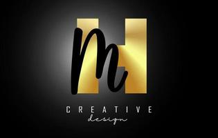 Golden Letters HM Logo with a minimalist design. Letters H and Mwith geometric and handwritten typography. vector