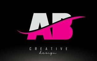 AB A B Black and Pink Letter Logo with Swoosh. vector