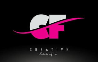 CF C F White and Pink Letter Logo with Swoosh. vector