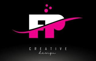 FP F P white and pink Letter Logo with Swoosh and dots. vector