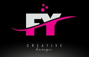 FY F Y white and pink Letter Logo with Swoosh and dots. vector