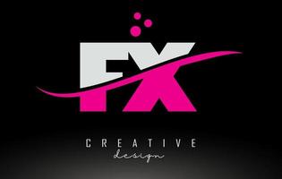 logotipo de letra fx fx en blanco y rosa con swoosh y puntos. vector