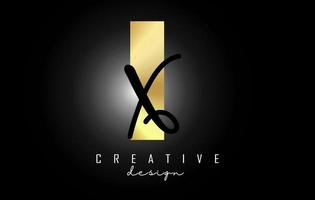 Golden Letters IX Logo with a minimalist design. Letters I and X with geometric and handwritten typography. vector