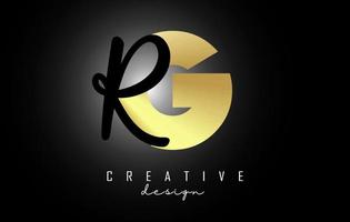 Golden Letters GR Logo with a minimalist design. Letters G and R with geometric and handwritten typography. vector