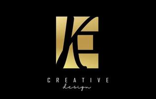 Golden Letters EK Logo with a minimalist design. Letters E and K with geometric and handwritten typography. vector