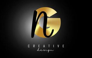 Golden Letters GN Logo with a minimalist design. Letters G and N with geometric and handwritten typography. vector