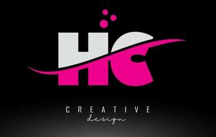 logotipo de letra hc hc blanco y rosa con swoosh y puntos. vector