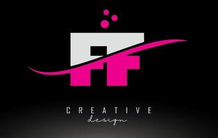 FF F F white and pink Letter Logo with Swoosh and dots. vector