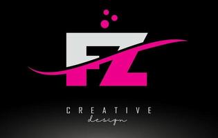 FZ F Z white and pink Letter Logo with Swoosh and dots. vector