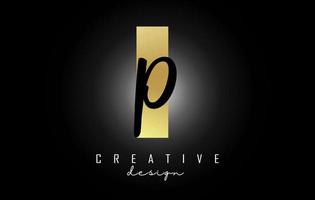 Golden Letters IP Logo with a minimalist design. Letters I and P with geometric and handwritten typography. vector