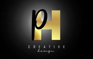 Golden Letters HP Logo with a minimalist design. Letters H and P with geometric and handwritten typography. vector