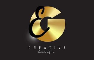 Golden Letters GE Logo with a minimalist design. Letters G and E with geometric and handwritten typography. vector