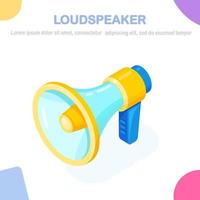 3d isometric megaphone, loudspeaker isolated on white background. Digital marketing, advertising concept. Vector cartoon design