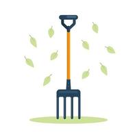 Shovel, spade, pitchfork, farm fork isolated on background. Garden tools, digging element, equipment for farmer. Spring work. Vector cartoon flat design