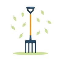 Shovel, spade, pitchfork, farm fork isolated on background. Garden tools, digging element, equipment for farmer. Spring work. Vector cartoon flat design