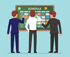 Planning schedule on task board concept. Planner, calendar on whiteboard. List of event for employee. Teamwork, collaboration, business time management concept. Vector flat design