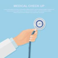 Medical stethoscope isolated on background. Healthcare, research of heart concept.  Vector flat design