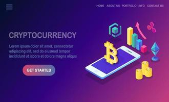 Cryptocurrency and blockchain. Mining bitcoins. Digital payment with virtual money vector